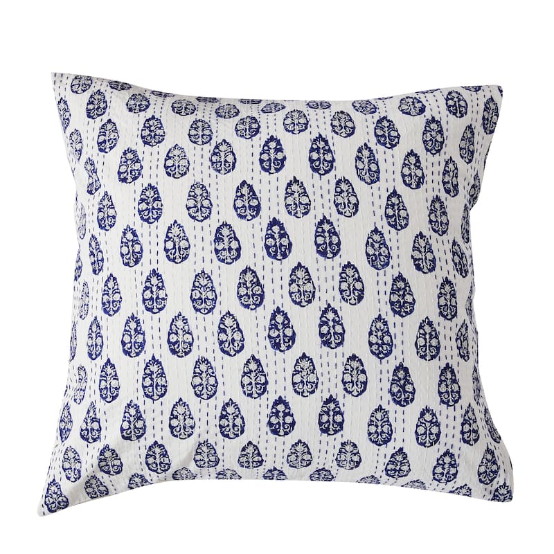 Melange Hand Stitched Kantha Block Print Coverlets and Shams - Paisley Euro Sham Set - Full - 2 Piece