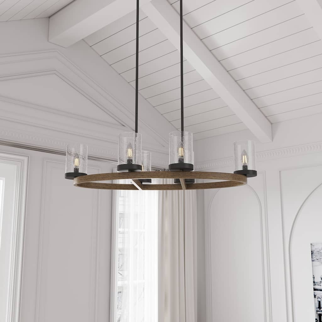 Farmhouse 6-Light Candle Style Round Chandelier with Seeded Glass Shade