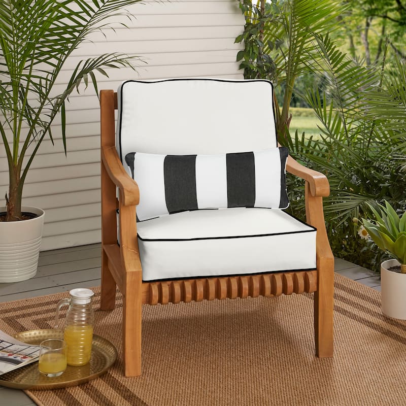 Sorra Home Oakley Sunbrella Solid Indoor/ Outdoor Corded Chair Cushion Set and Lumbar Pillow