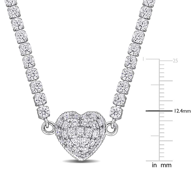 Miadora 10 5/8ct TGW Created Moissanite Tennis Necklace Heart Clasp Sterling Silver