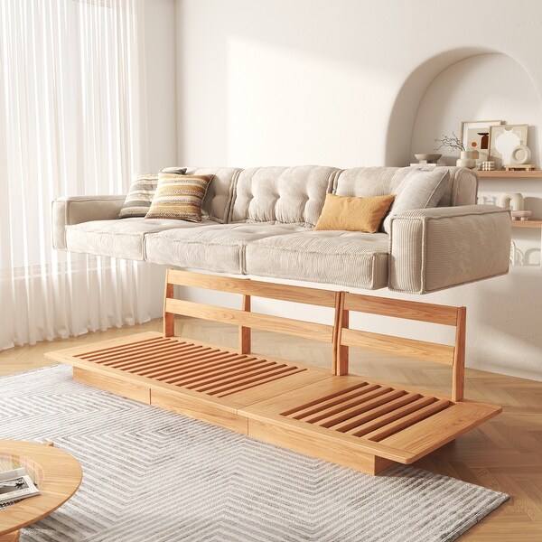 JASIWAY Corduroy Beige Sofa With Wood Frame - Bed Bath & Beyond