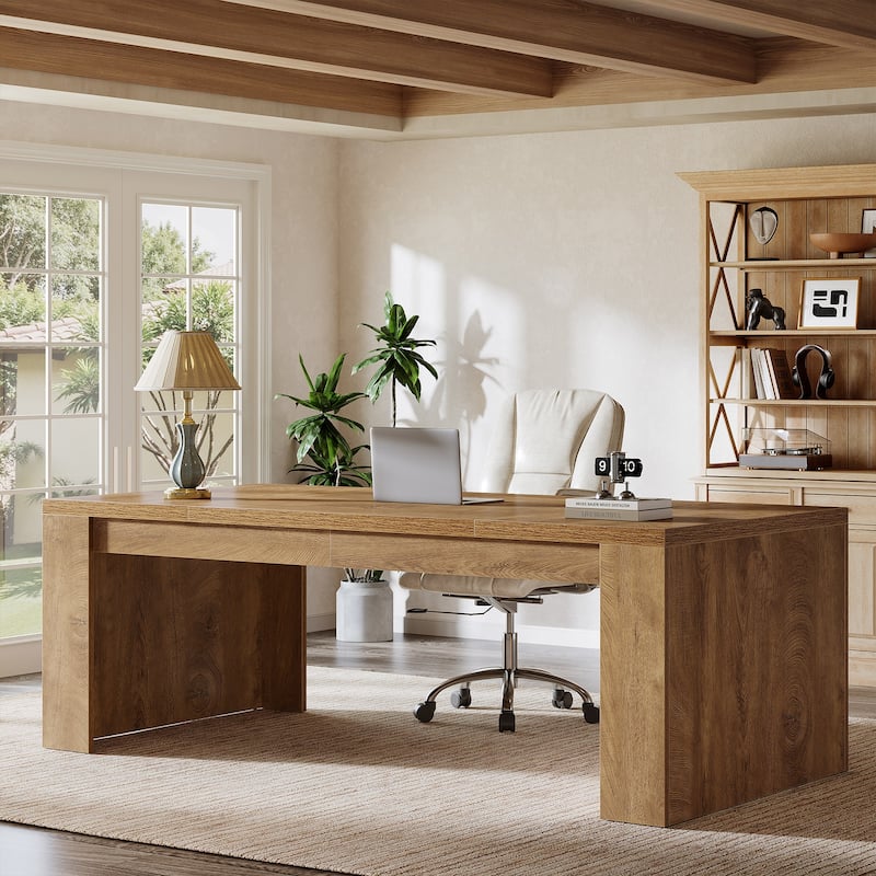 70.9-Inch Wooden Computer Desk, Large Farmhouse Executive Office Desk