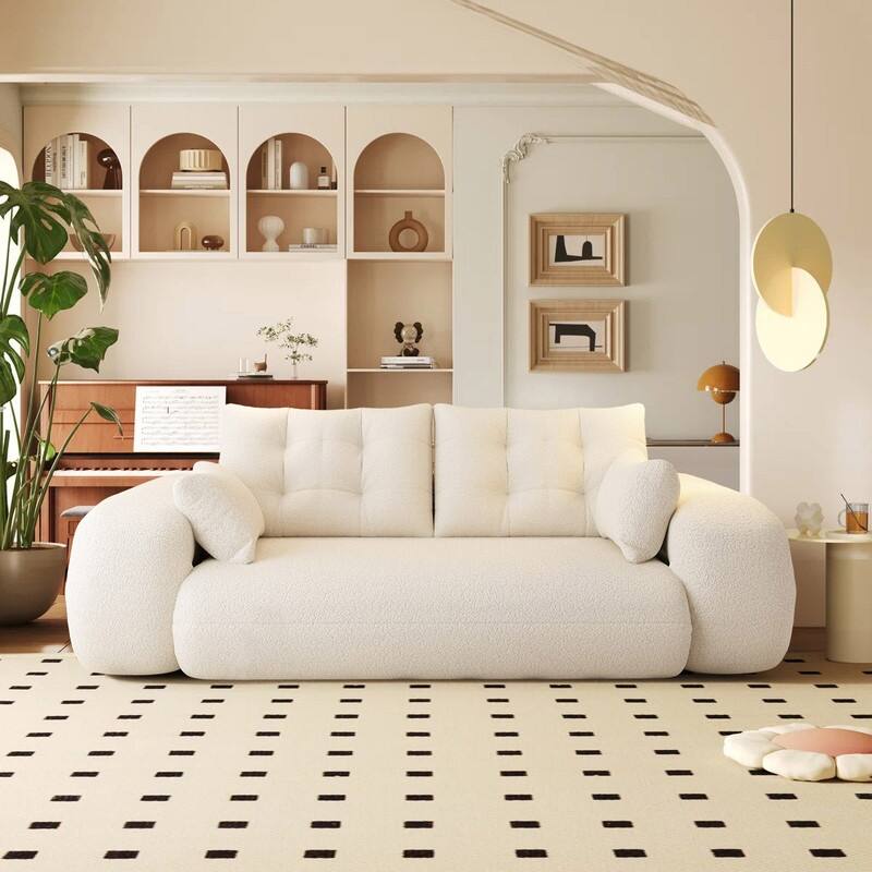 78.7" Multi-Functional Foldable Sofa Bed, 3-in-1 Teddy Fabric Foam Sleeper Couch for Relaxation and Seating - Beige