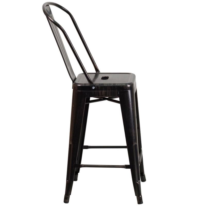 24'' High Metal Indoor-Outdoor Counter Height Stool with Back