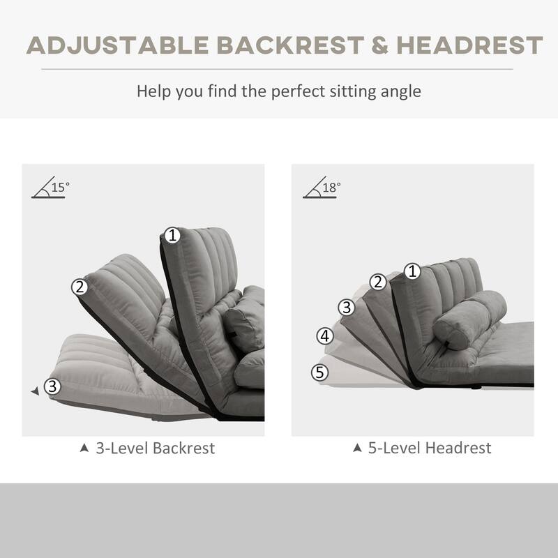 2-in-1 Dark Grey Suede Convertible Sofa Bed with Adjustable Backrest and Headrest for Small Spaces