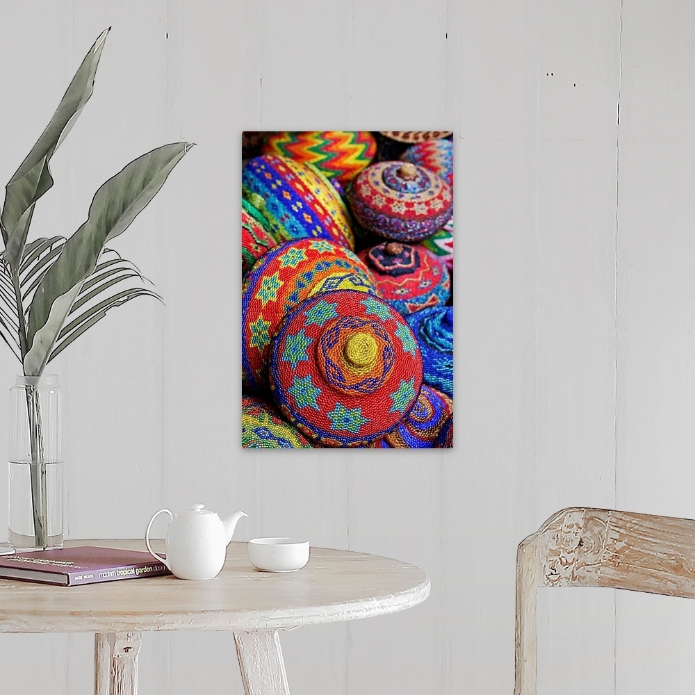 Colorful Baskets Made from Colored Plastic Beads , Ubud Market | Big Canvas Wall Art Print | Great Big Canvas