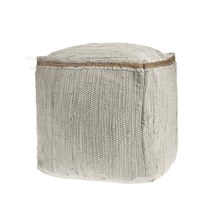 HomeRoots 18" Dark Gray And Natural Cotton And Jute Cube Pouf Ottoman
