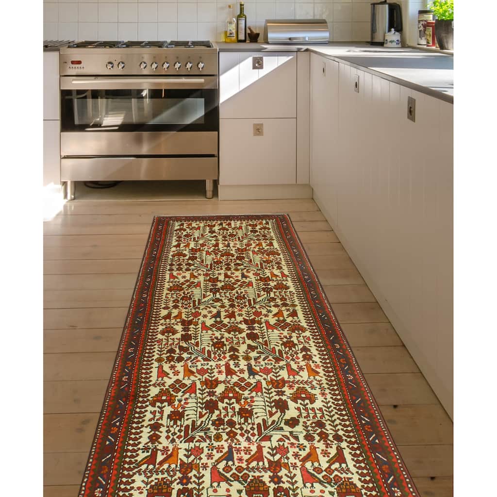 Fine Vintage Distressed Delfina Ivory/Navy Runner - 3'10" x 9'6"