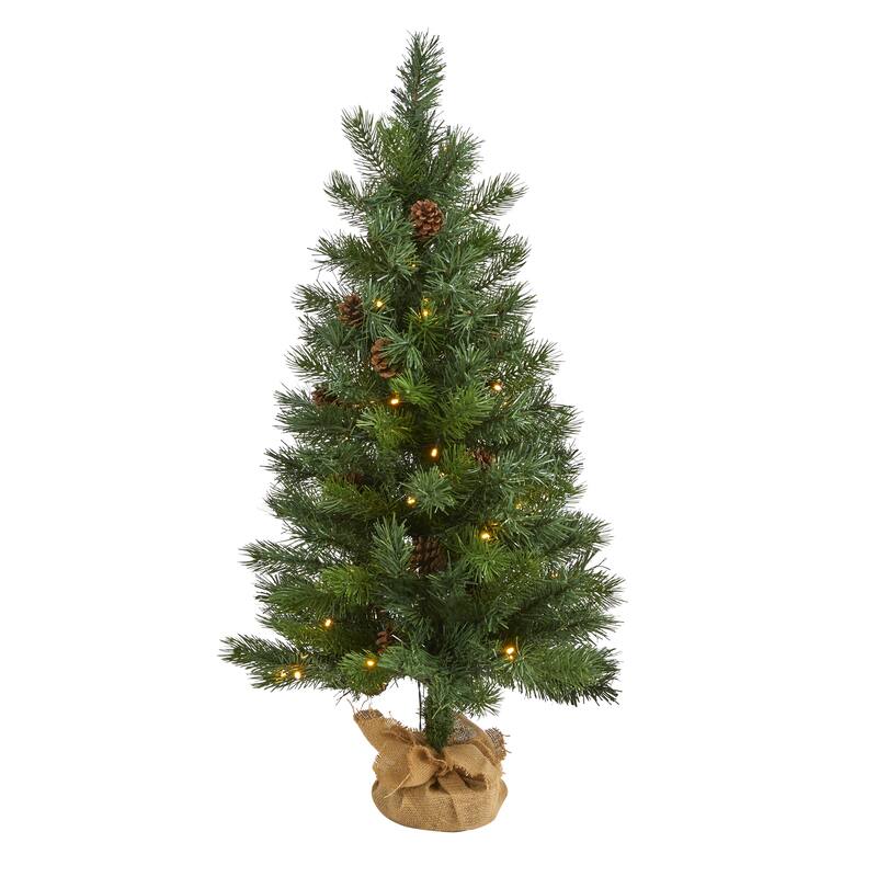 3' Fraser Fir "Natural Look" Artificial Christmas Tree with 50 Clear LED Lights,