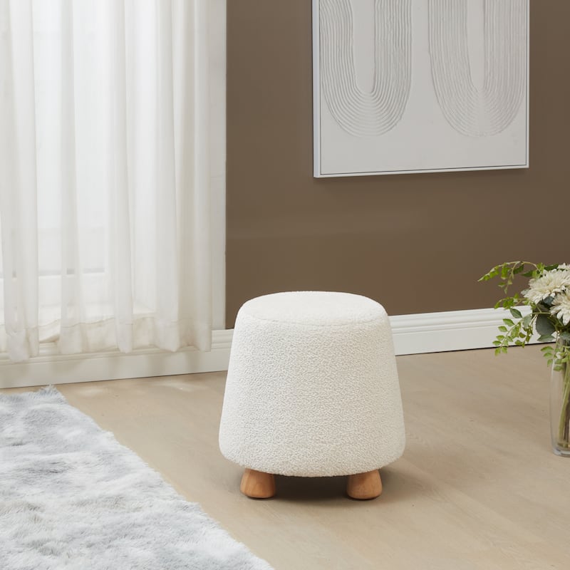 SAFAVIEH Couture Denison Round Chenille Ottoman - Ivory/Natural