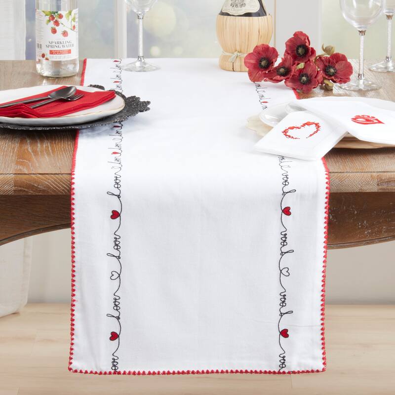 Love Script Cotton Table Runner - Decorative Lined Table Runner for Dining Table, 16"x72"
