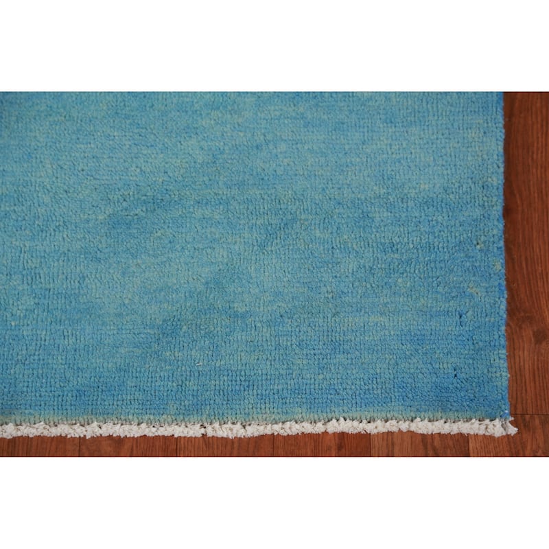 Hand Knotted Oriental 100% Wool Carpet Modern Solid Navy Blue & Blues Gabbeh Runner Rug - 9' 3'' X 3' 0''