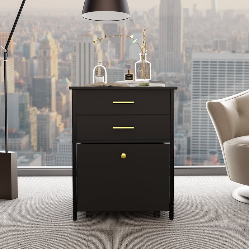 Modern 2-Drawer Nightstand Wooden Beside End Table with Rolling Cart