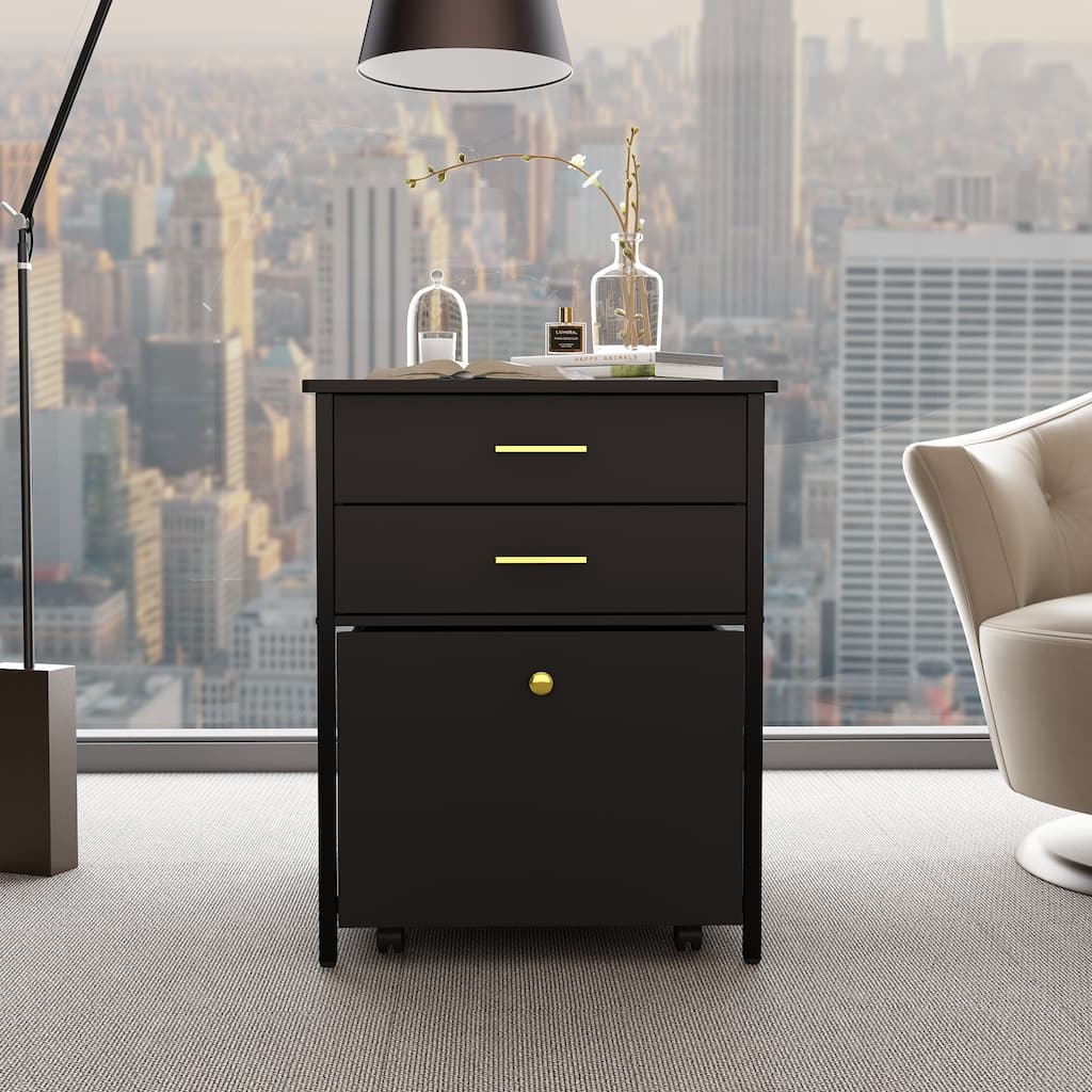Modern 2-Drawer Nightstand Wooden Beside End Table with Rolling Cart