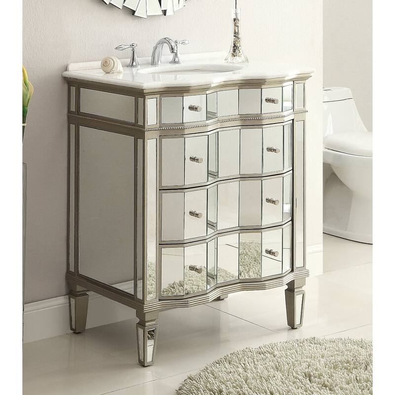 36" Asselin Bathroom Sink Vanity - Mirrored Finish - Silver - Single Vanities