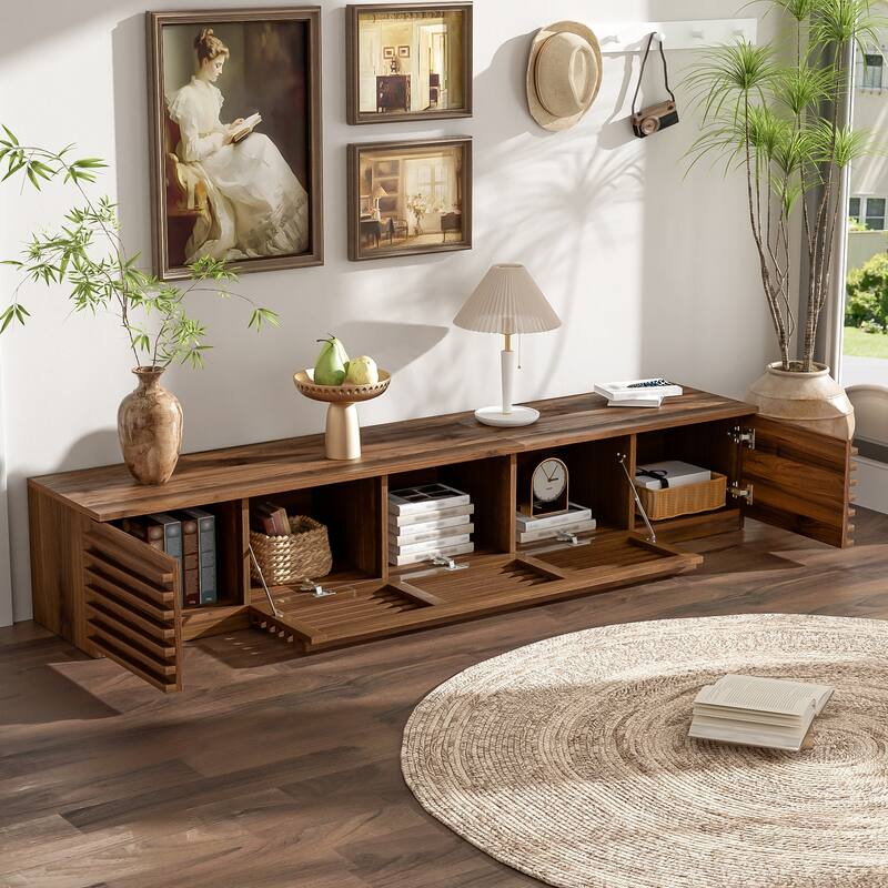 Rectangular TV Stand for TVs Up to 85", Wooden Media Console Storage Cabinet with Cable Management, Floor TV Console Table