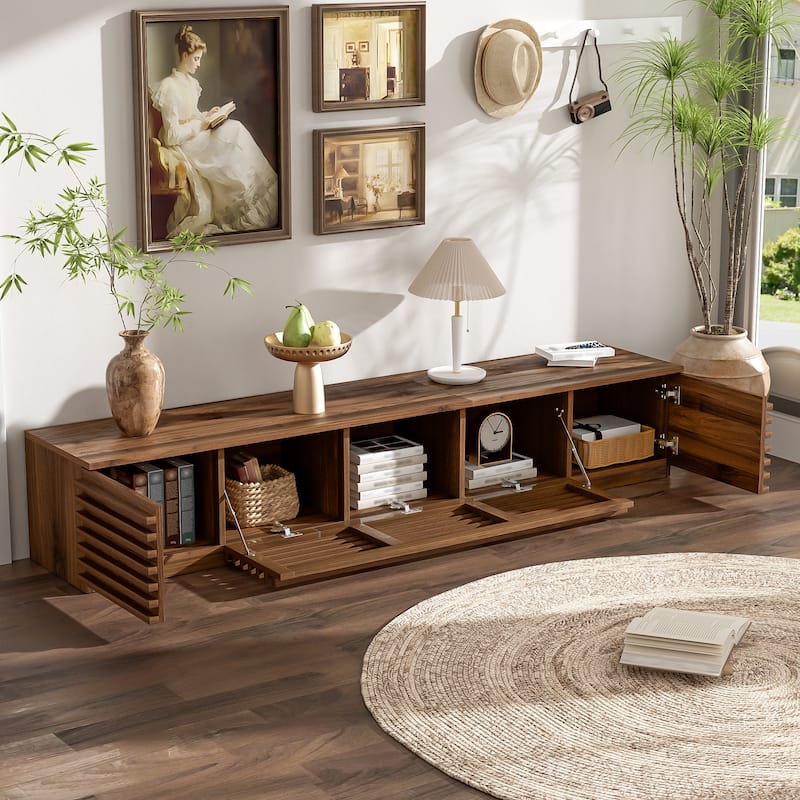 Roomfitters 70 Inch Modern TV Stand for TVs up to 80 Inch, Media Console with Soft-Closing Hinges & Cable Management, Walnut