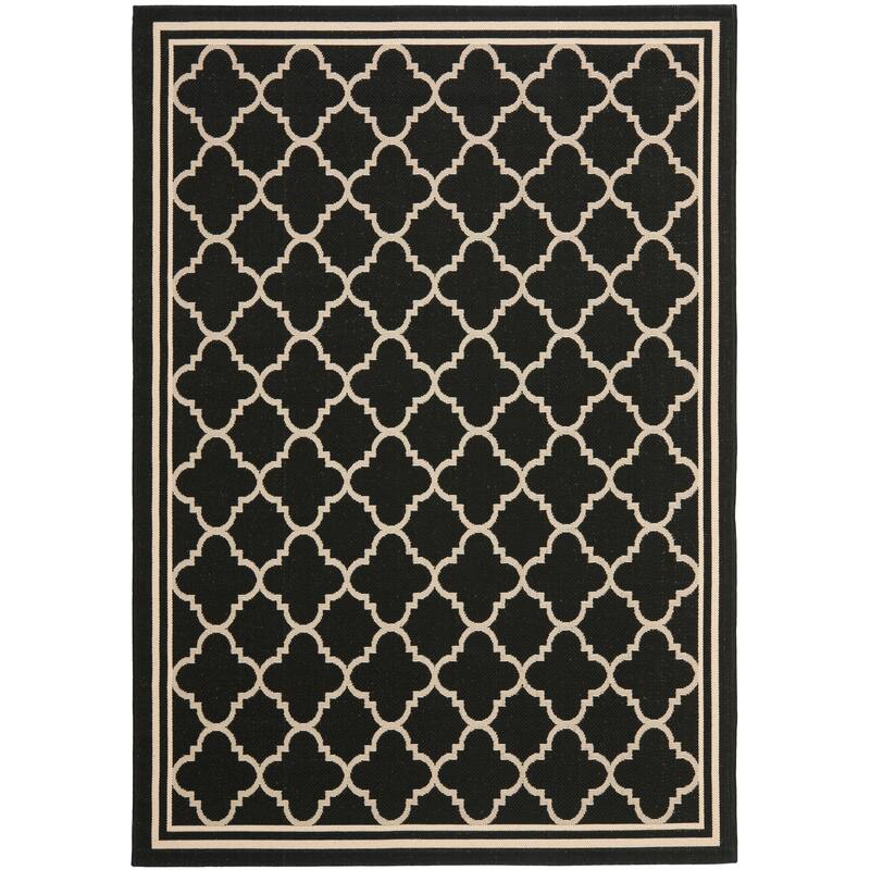 SAFAVIEH Courtyard Kristelle Indoor/ Outdoor Waterproof Patio Backyard Rug - 5'3" x 7'7" - Black/Beige