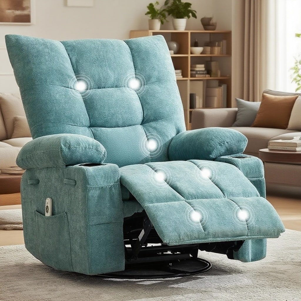 Swivel Rocker Recliner Chair, with Massage and Heat and Side Pocket