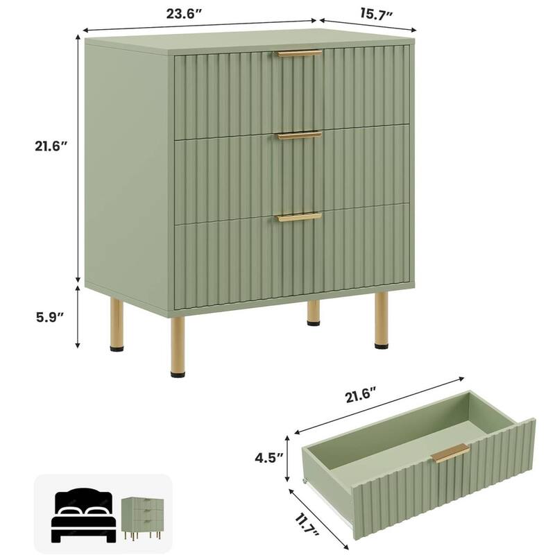 Fluted 3 Drawer Deep Dresser for Bedroom, Living Room, Hallway, Kids Room