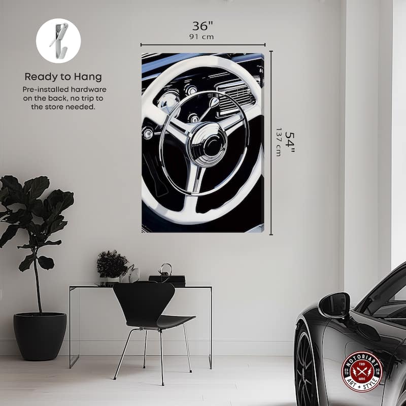 Notoriart Classy Steering Wheel Gallery Wrapped Car 1 Piece Canvas Wall Art