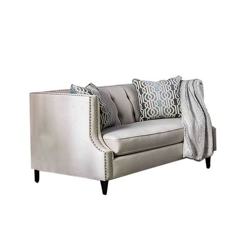 Microfiber And Wooden Love Seat with High Track Arms Design in Beige