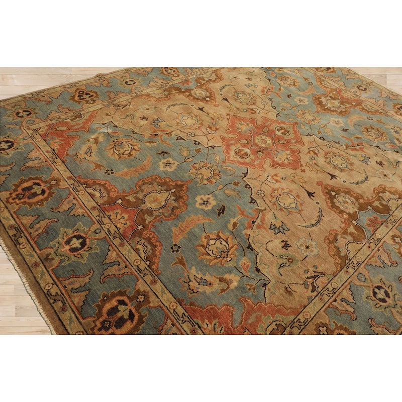 8x10 Hand Knotted Wool Tan Oushak Floral Traditional Oriental Area Rug - 8' x 10'