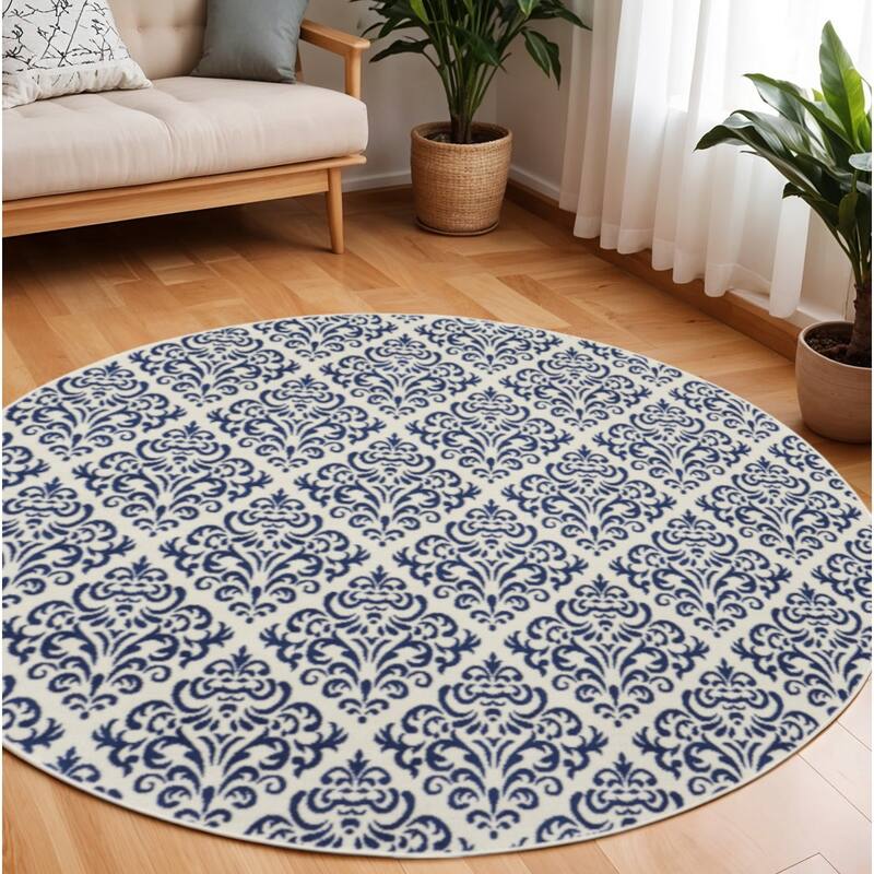 Luzuf Power Loomed Geometric Area Rug By HomeRoots - 96' X '96' X '0.5 - 96' X '96' X '0.5 - Oxford Blue - Round