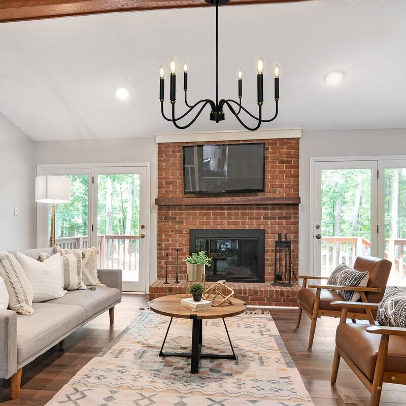 Candle Chandelier Traditional Farmhouse Chandelier Black Chandelier - 6-Light