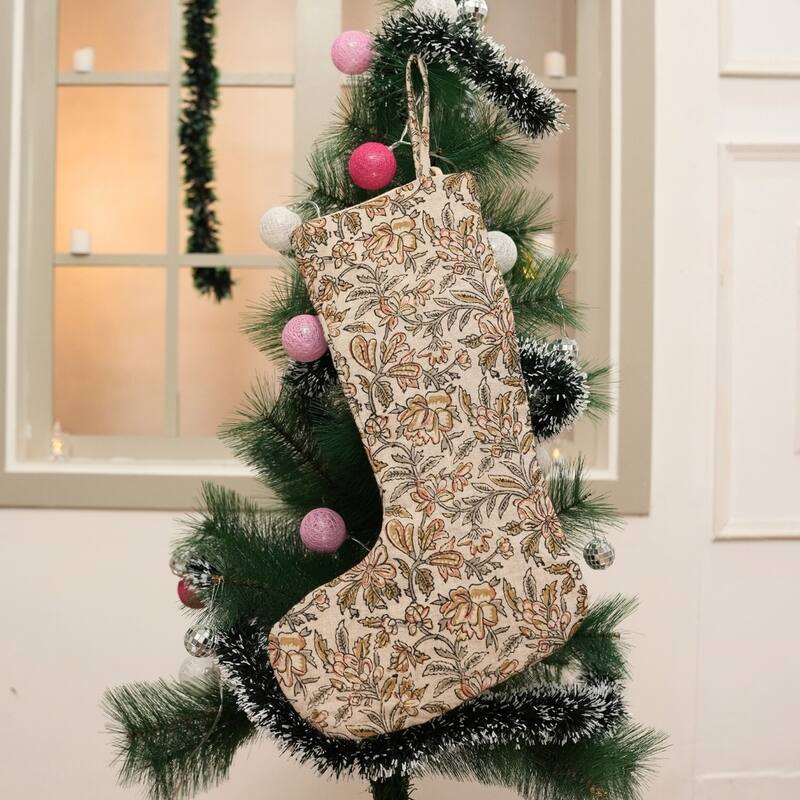 Fabdivine Linen or Cotton Hand Block Home Decorative Christmas Stockings - 16"X6.5"