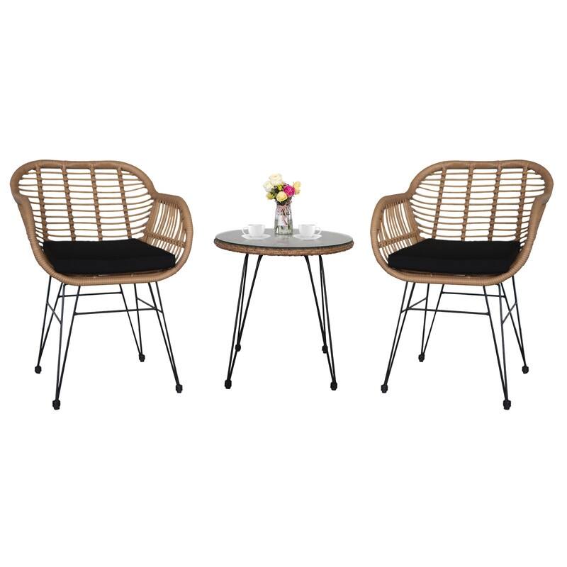 Oshion 3-piece Wicker Rattan Patio Conversation Set - Flaxen Yellow