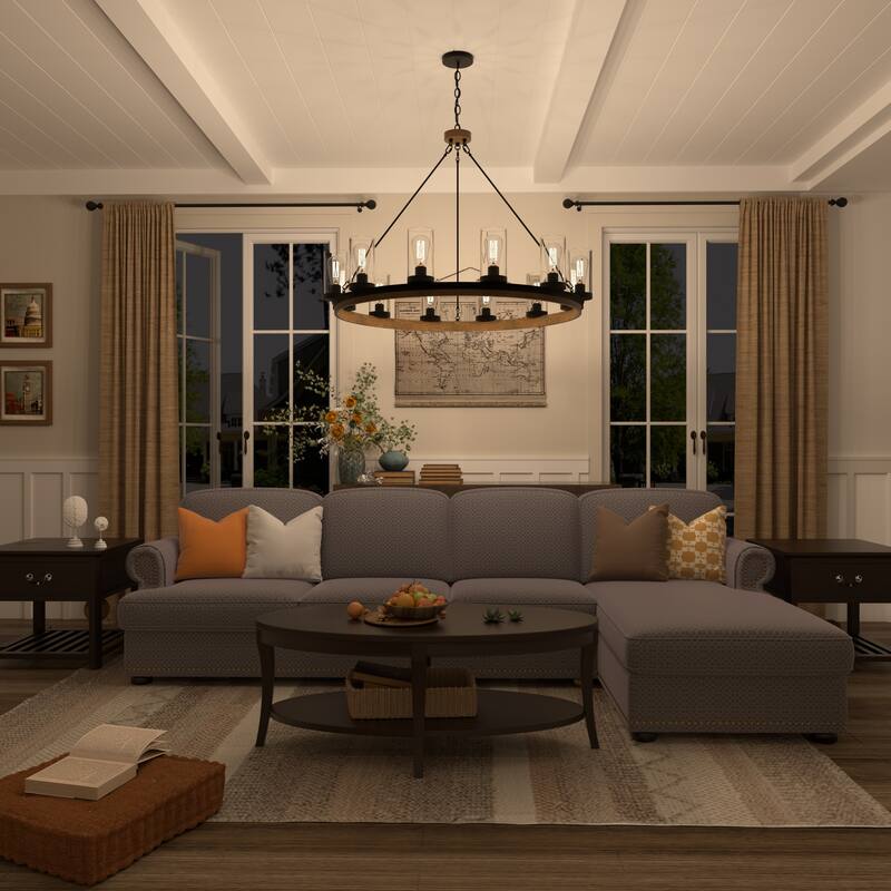 Large Farmhouse 12-light Wagon Wheel Chandelier - 42