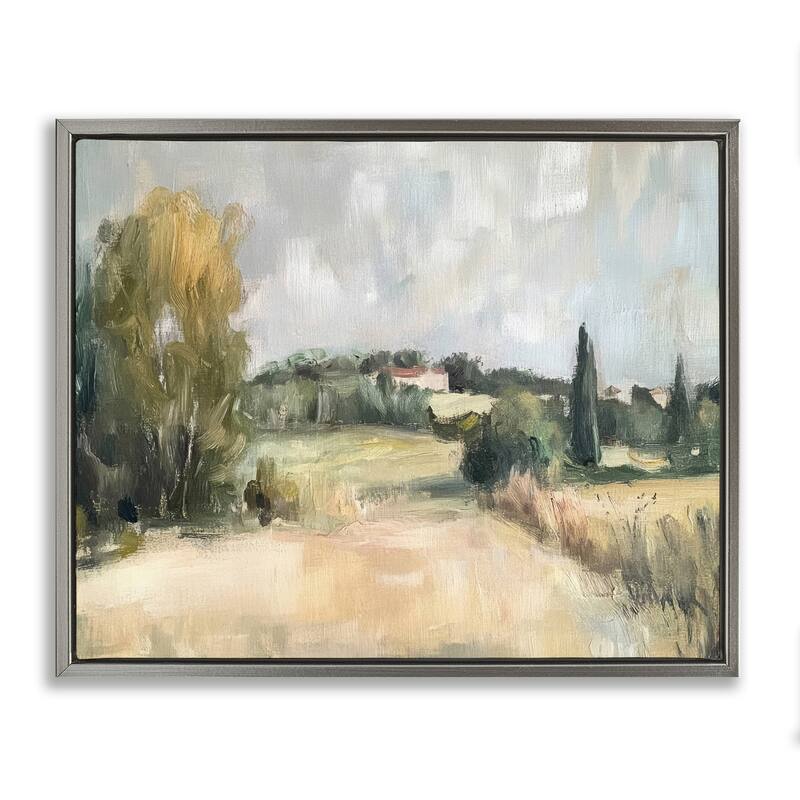 Stupell Hill Top House Landscape Framed Floater Canvas Wall Art Design By Petal Prints Design - 31 x 25 - Grey