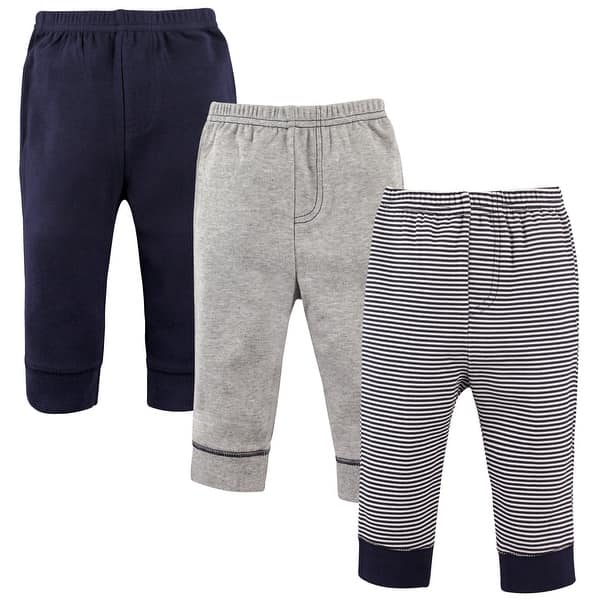 slide 1 of 1, Luvable Friends Baby Boy Cotton Pants 3pk, Stripe Navy Gray 0-3 Months - Stripe Navy Gray