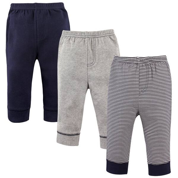 slide 1 of 1, Luvable Friends Toddler Boy Cotton Pants 3pk, Stripe Navy Gray 2T - Stripe Navy Gray