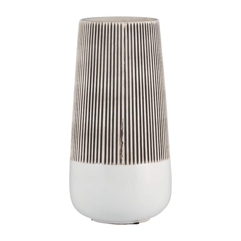 Sagebrook Home Ceramic Vase Contemporary Ivory and Beige Ridged Design Floral Vase For Decorative Table Accent