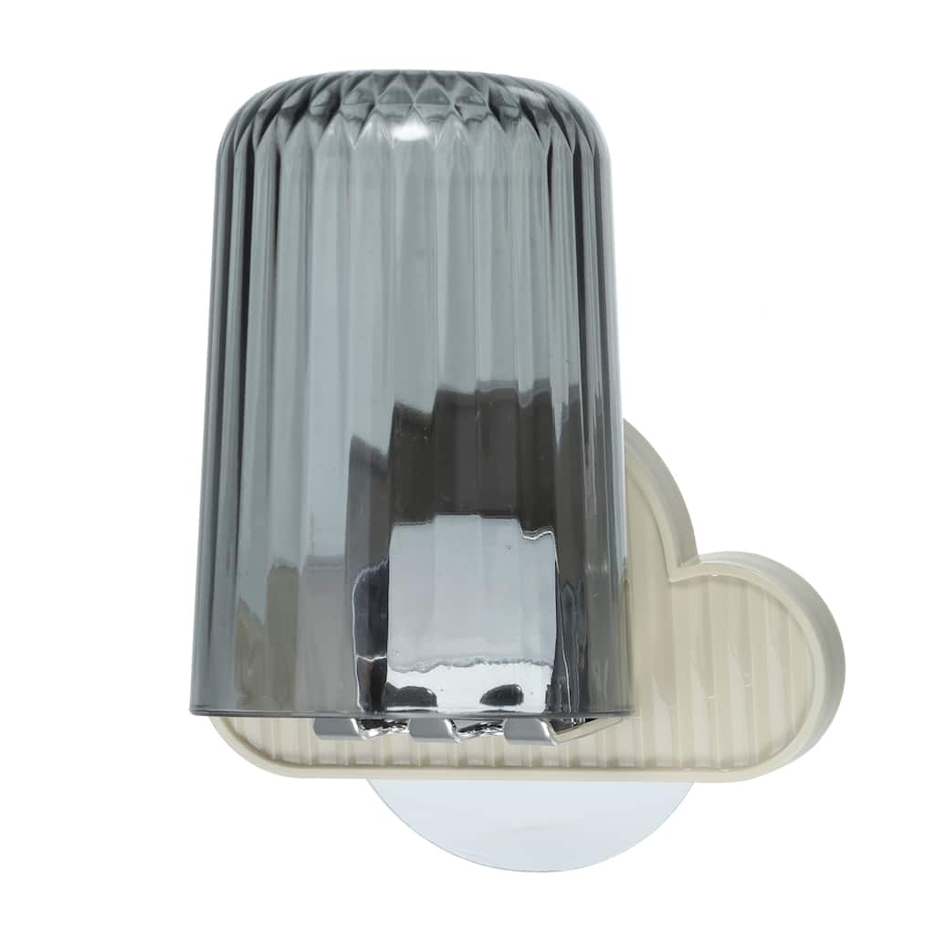 1 Set Wall Mounted Toothbrush Holder, Hanging Toothbrush Holder with Cup, Beige, 4.33"x2.56" - Beige