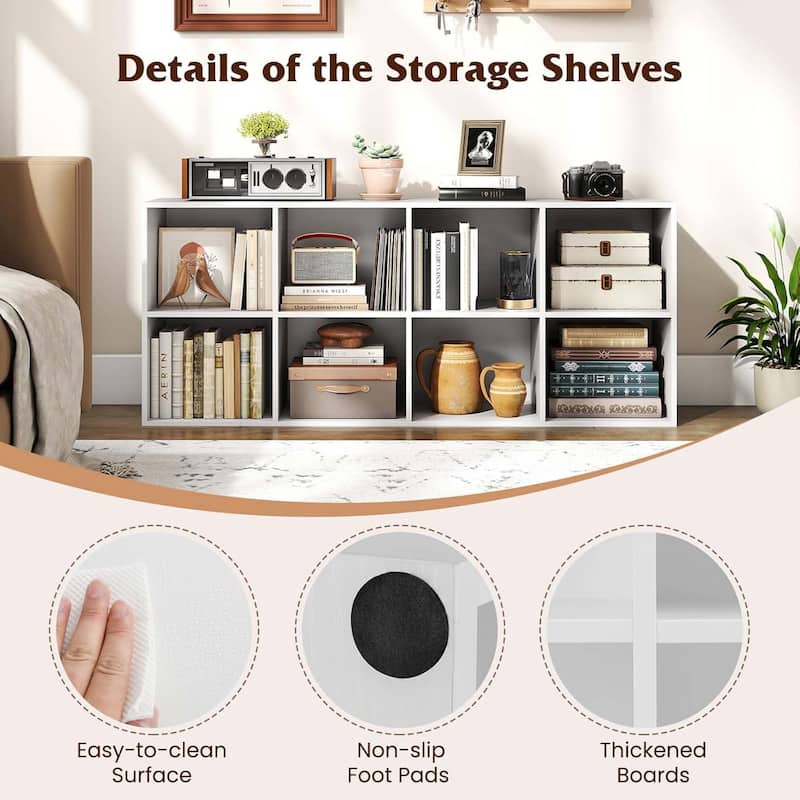 8-Cube Bookcase Floor Standing Horizontal Bookshelf w/ Open Shelves