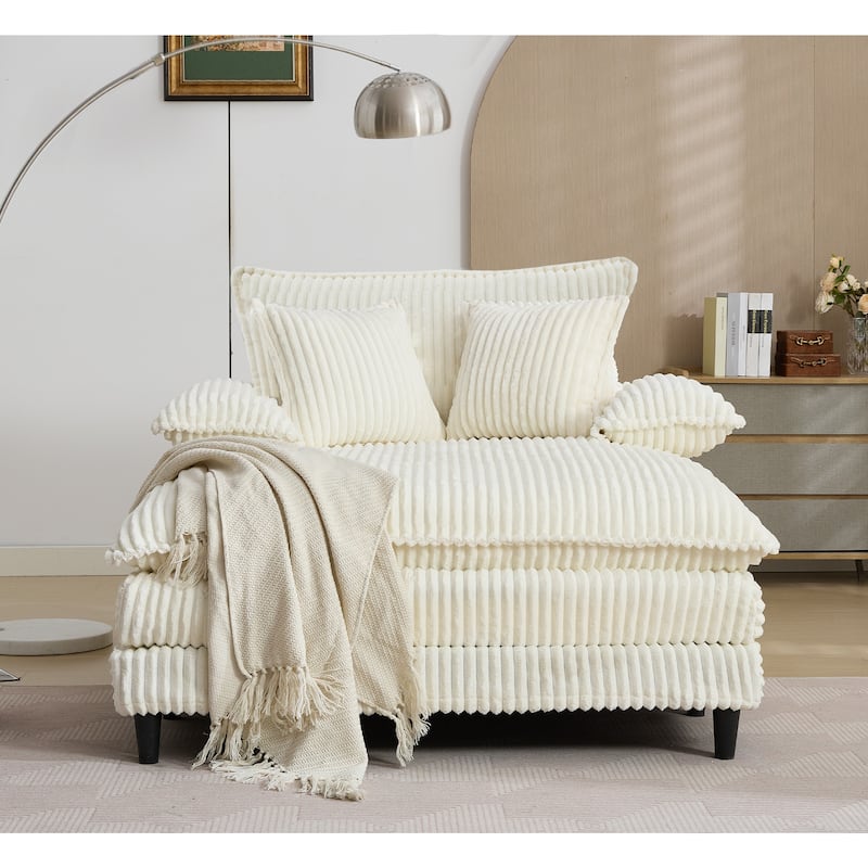 Ergonomic Oversized Chaise Longue Chair, Corduroy Deep Seat Sofa chair with 2 Pillows and Armrests,Four gears can be adjusted, - Beige