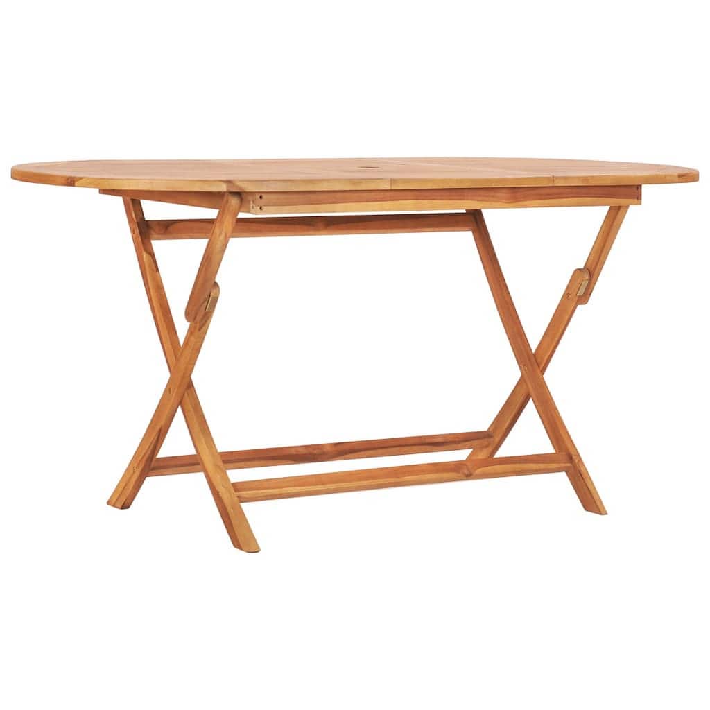 Outdoor Folding Dining Table, Slatted, X Legs, 63 Inch Brown Wood - Natural Brown