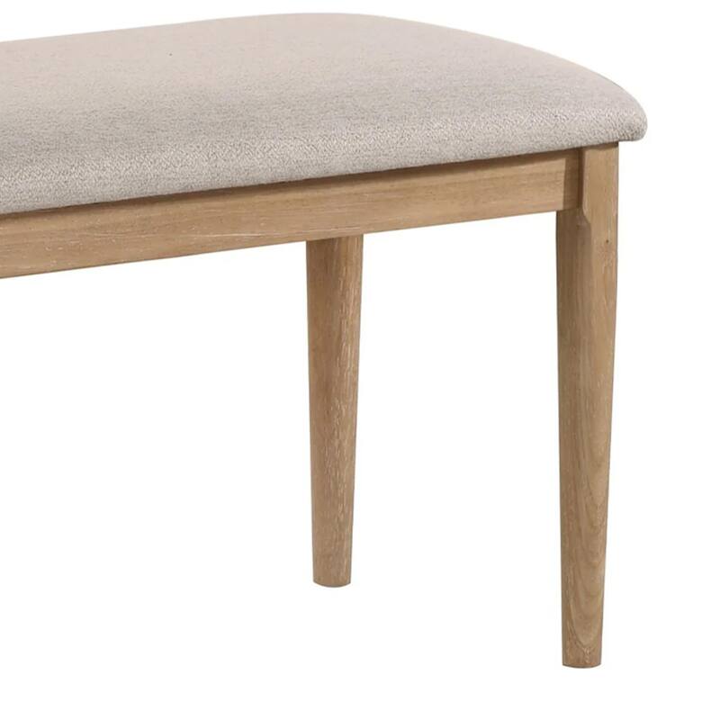 Aruk Dining Bench, 47 Inch Khaki Rectangular Fabric Seat, Brown Wood