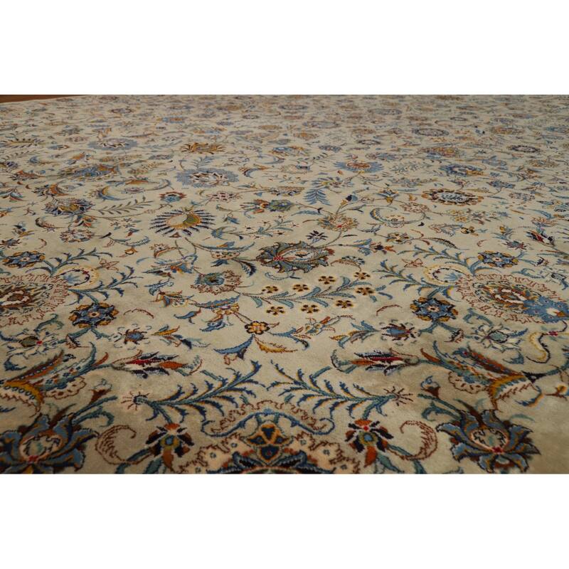 Vegetable Dye Floral Kashan Persian Large Rug Handmade Wool Carpet - 11'0"x 14'11"