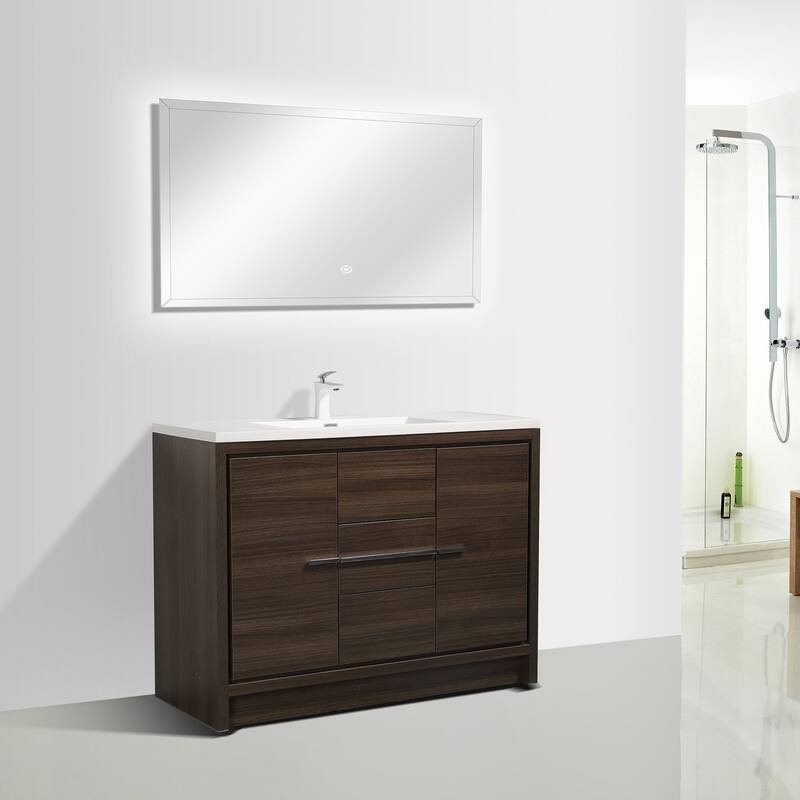 Freestanding Bathroom Vanity Set in Grey Oak with Integrated Solid Surface Sink