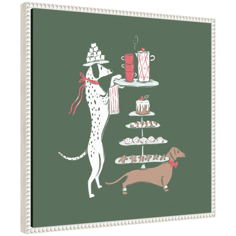 Kate and Laurel Sylvie Beaded Cocoa and Cookies Dogs Framed Canvas by Krissy Mast - White