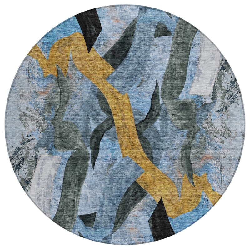 Machine Washable Indoor/Outdoor Contemporary Brushstrokes Chantille Rug