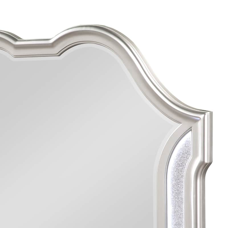 Nive Dresser Mirror, Silver Wood Frame, Double Arch Top, 40 Inch - Silver Oak
