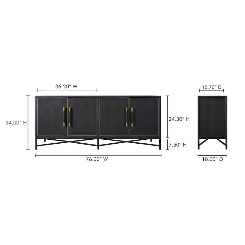 NADAAL STUDIOS Vaughn, Sideboard, Shagreen Patterned Vegan Leather with Brass Legs - 76"W x18"D x34"H