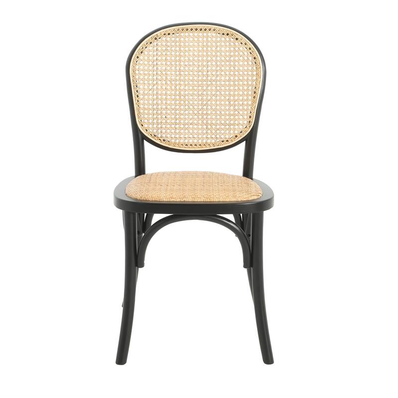 Roomfitters Rattan Dining Chairs Set of 2, Curved Wood Frame with Woven Backrest, Modern Bistro Seating