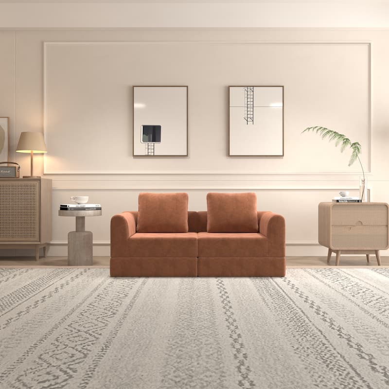 Folding 2 Tier Loveseat Sofa Portable Futon Couch with Cushion Support