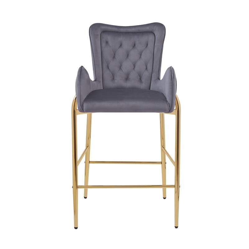Velvet Bar Stools Set of 2, Counter Height Low Back Arm Chairs with Metal Legs, Kitchen Island Stools with Footrests